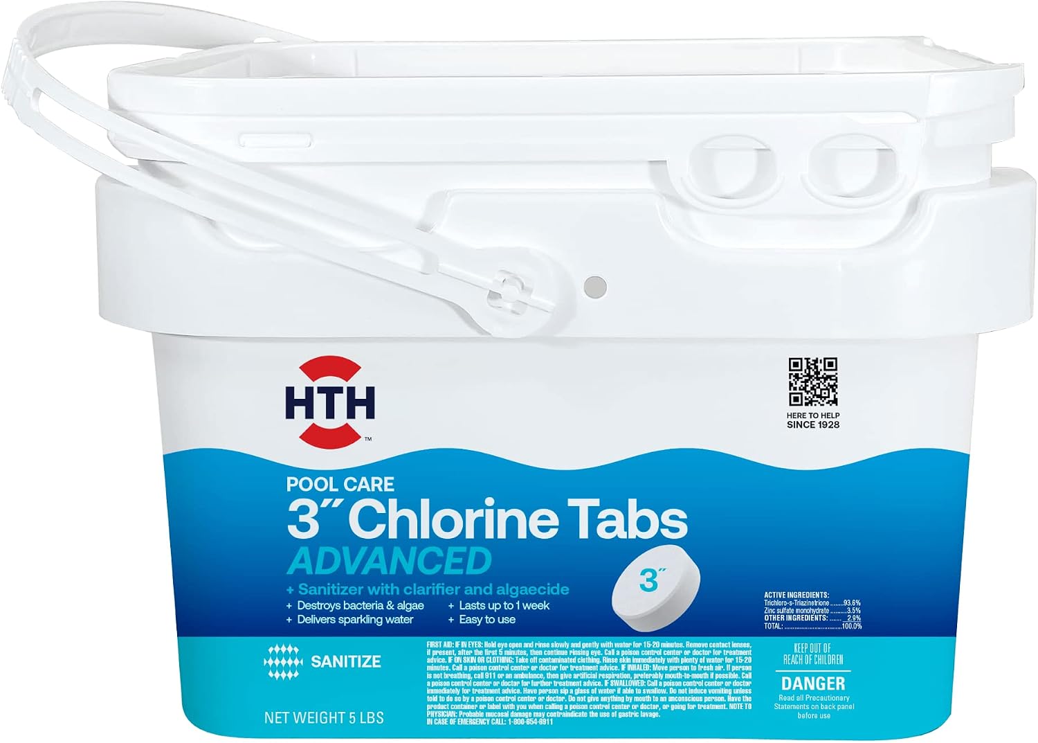 HTH 42055 25lb & 42052W 5lb Swimming Pool Chlorine Tabs Advanced with Clarifier & Algaecide, Sanitizer for Clear Water
