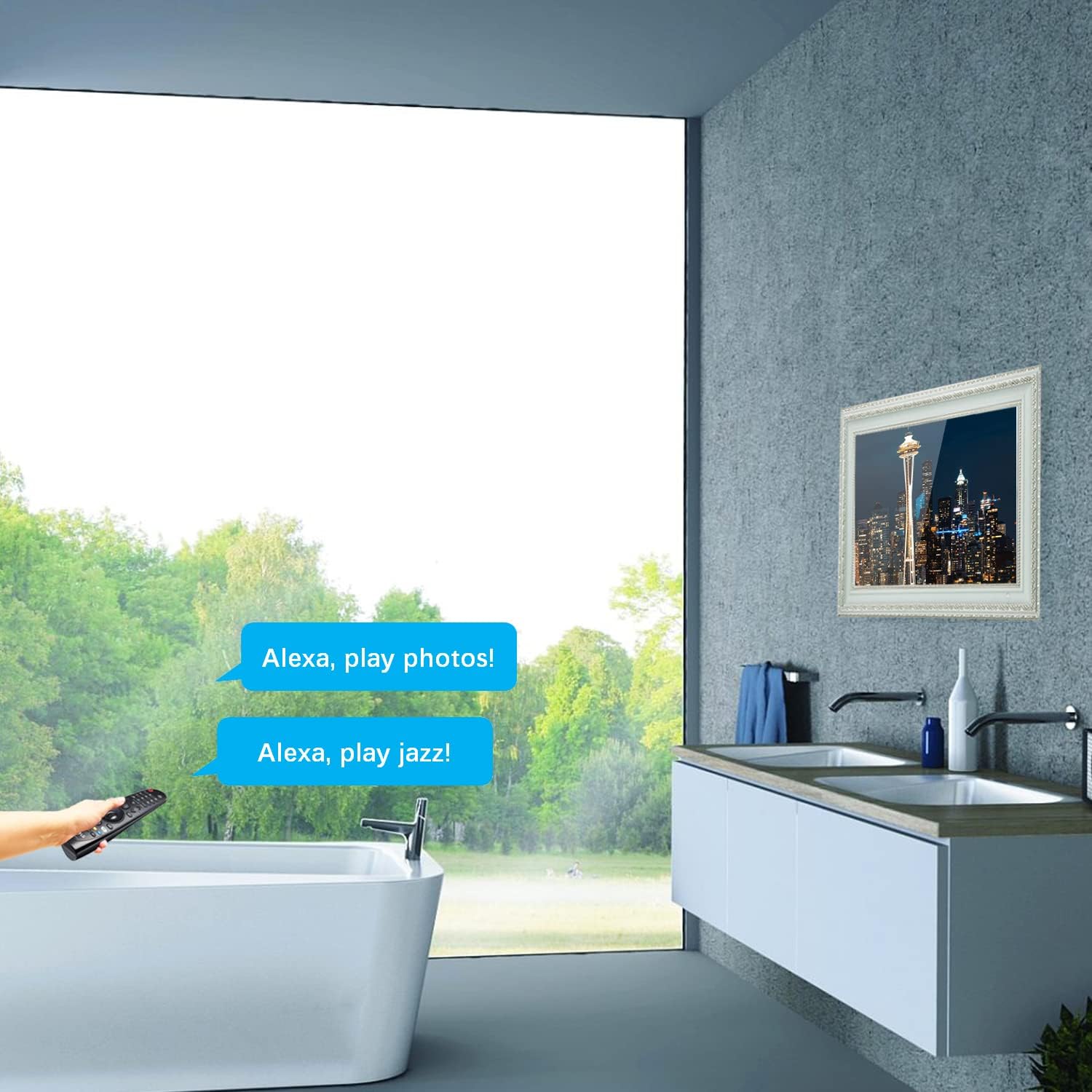 Soulaca 22' Smart Mirror TV Waterproof Ivory Frame with webOS & Built-in Voice Control Magic Mirror Display WiFi Bluetooth ATSC Tuner for Bathroom Fireplace & Luxury Wall Décor