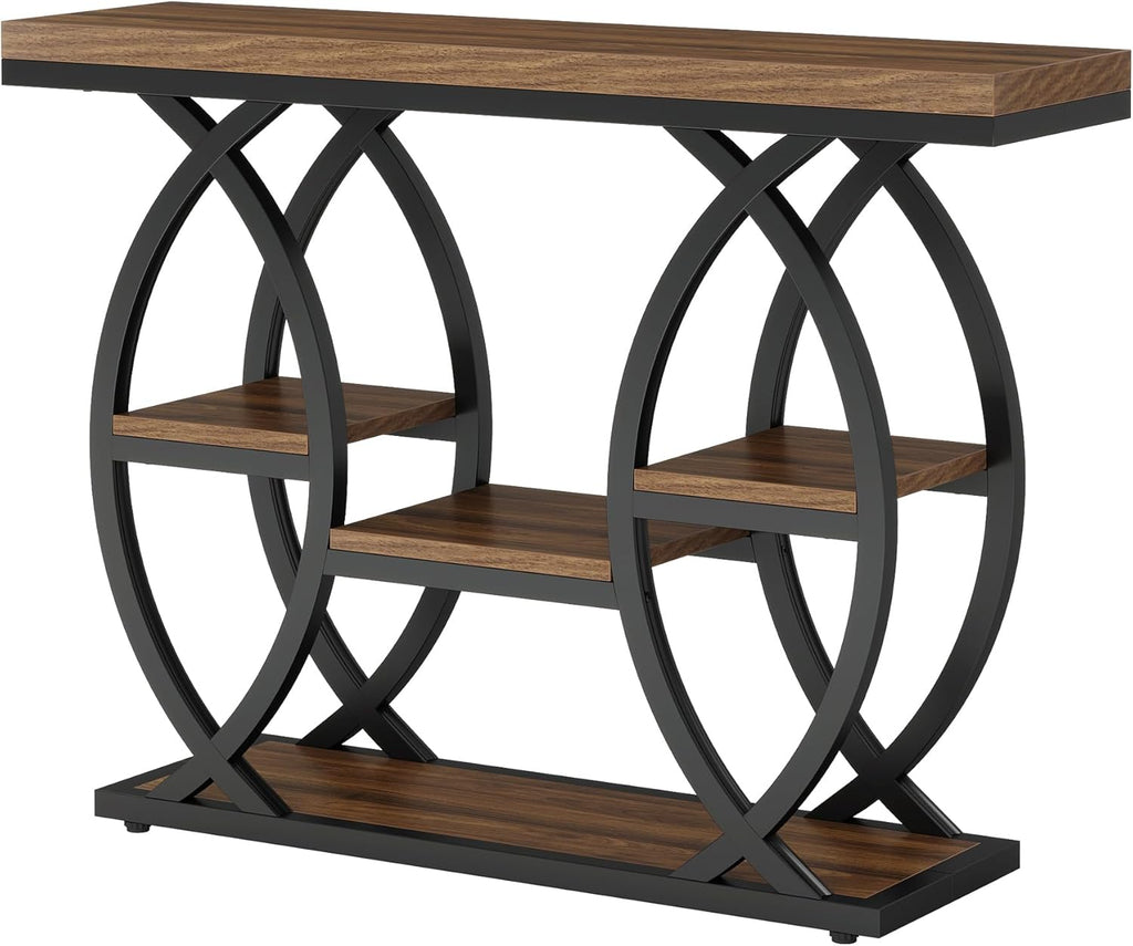 Tribesigns 39.4' Console Table, Industrial 4-Tier Sofa Table Entryway Table with Storage Shelves, Narrow Wood Accent Tables with Metal Frame for Small Spaces, Hallway, Foyer, Rustic Brown