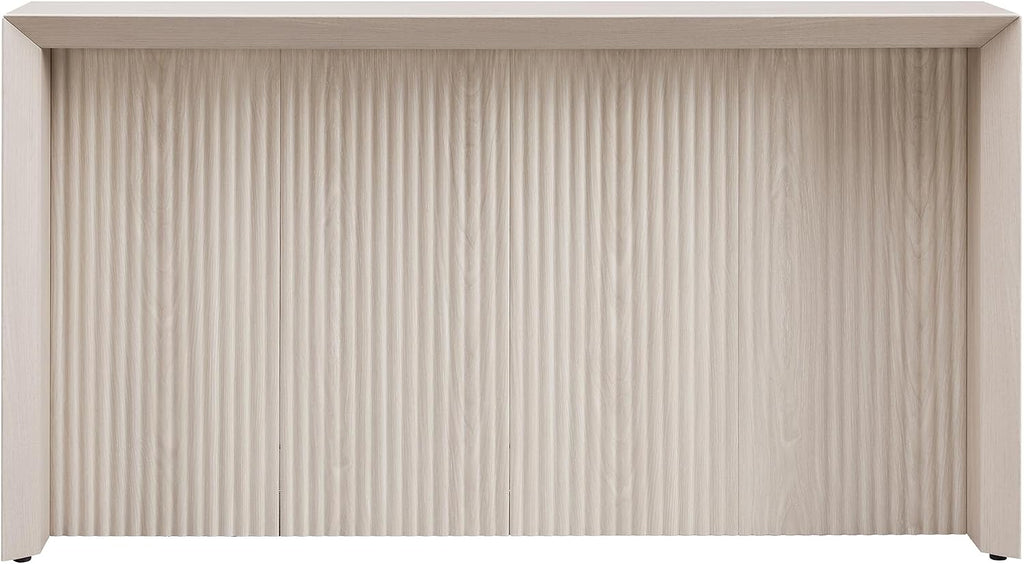 Henn&Hart 56' Fluted Wooden Rectangular Console Table Ribbed Entryway Table, Sofa Table for Entryway, Living Room, Couch, Hallway, or Office, Beech White