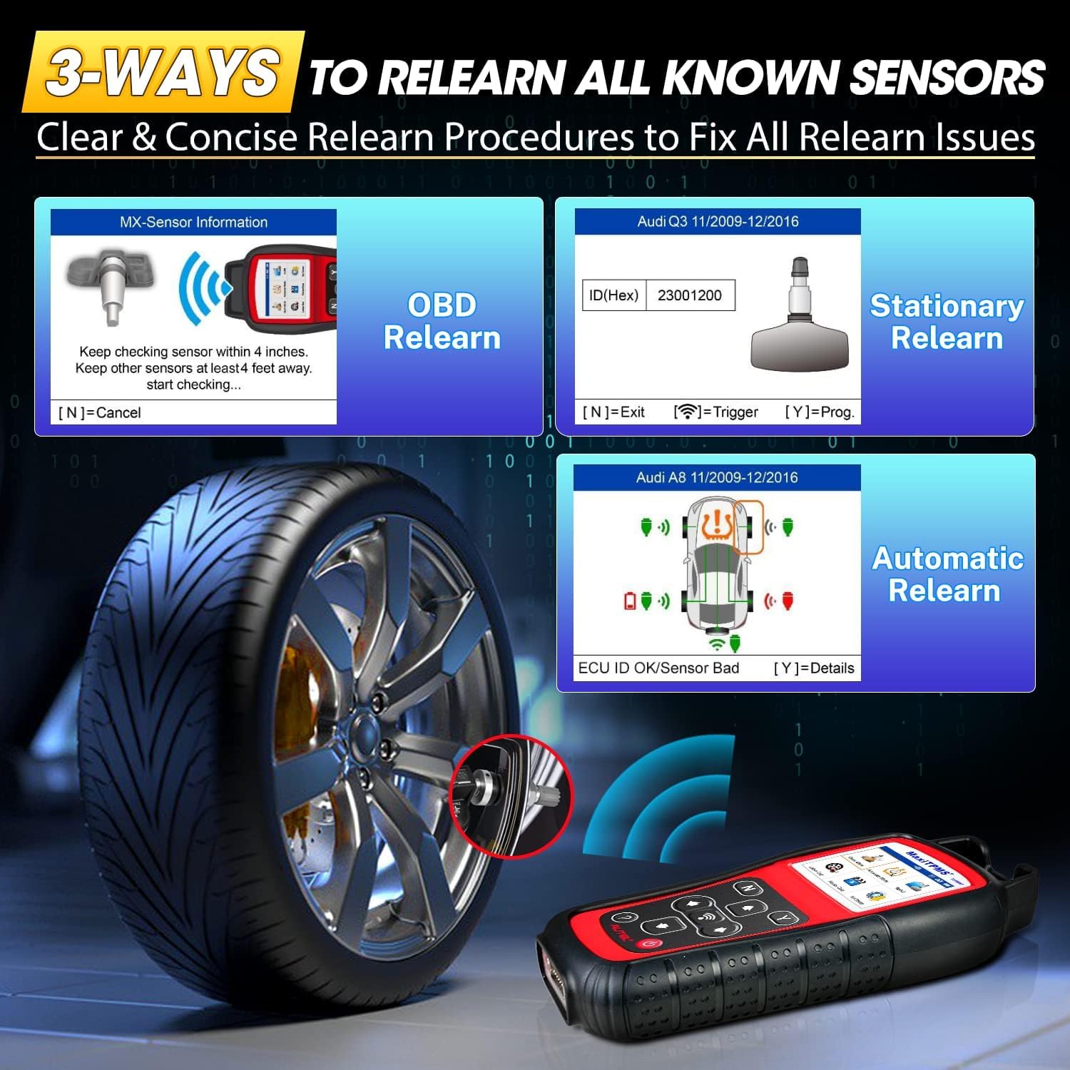 Autel MaxiTPMS TS508WF TPMS Programming Tool Kit, 2026 WiFi Tire Sensor Relearn Activation Tool, Up of TS508 TS601 TS501 PRO, Clear TPMS DTCs, 4PCS 315+433MHz MX Sensors ($120), Lifetime Free Updates