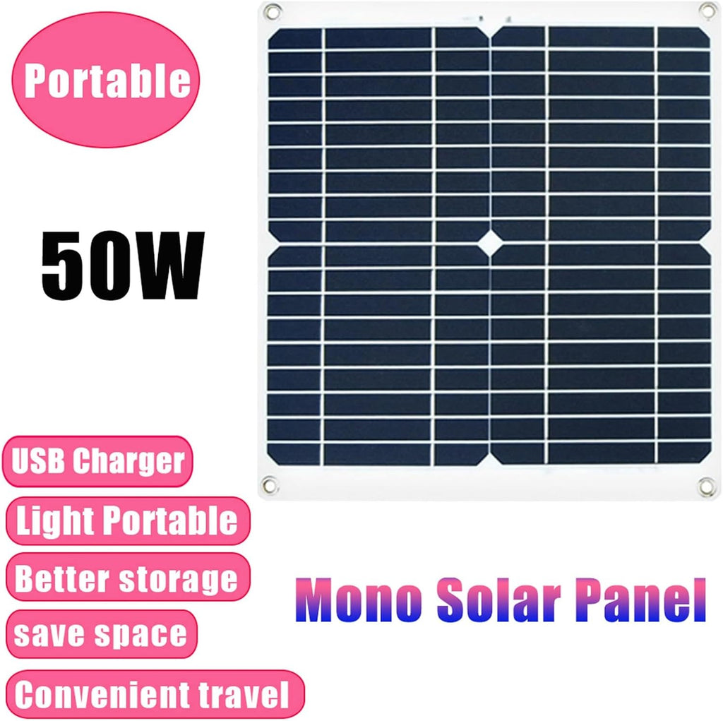 50W 12V Solar Panel Kit with 3000W Inverter, 50A Charge Controller, Off-Grid Solar Generator for Home, RV, Camping, Black, 12V to 110V/220V Power Solution
