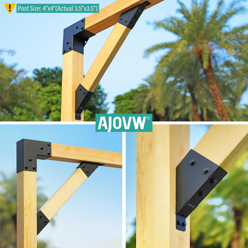 AJOVW-8 PCE 45 Degree Angle Support Bracket for 2''x4'' Supporting Wooden Posts (Actual Size: 1.5''x3.5'') for Gazebos, Garages, Decks, Stables, Sheds, Patio and DIY Basketball Frame Scenes