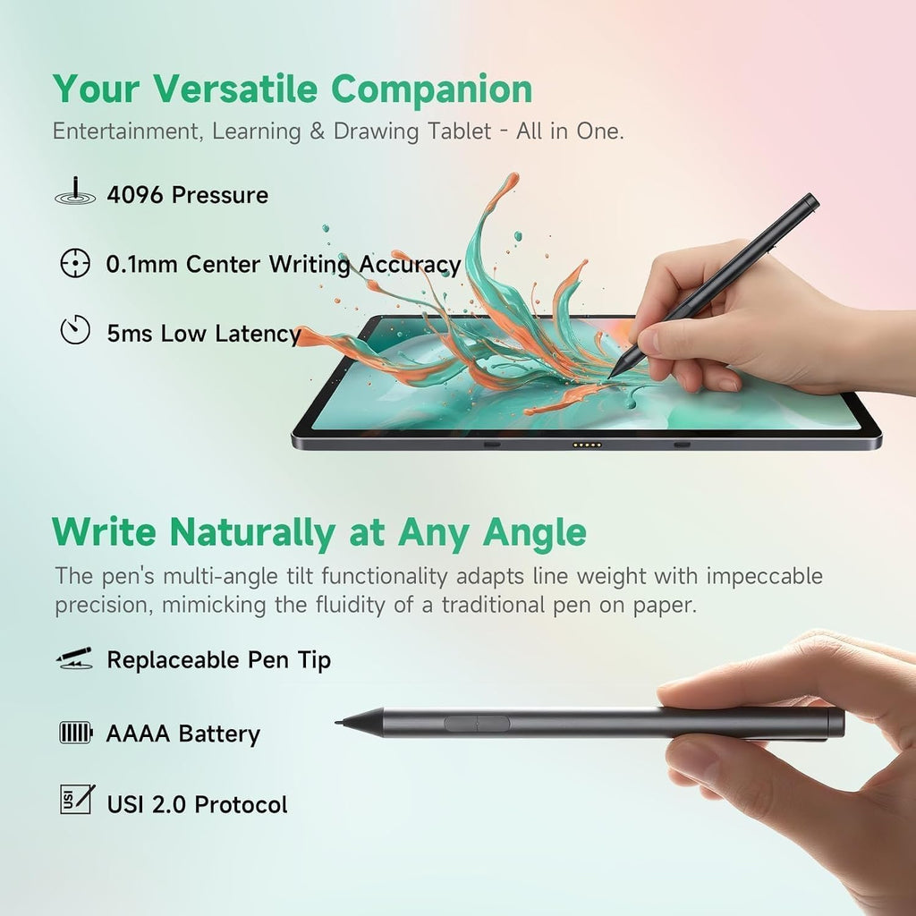 LincPlus T4 Tablet with USI 2.0 Stylus Pen & Magnetic Holder, Android Tablet 11 inch 2K IPS Display, MediaTek Helio G99, 12GB RAM 128GB ROM, 8100mAh Battery, Dual Camera, Quad Box Speakers