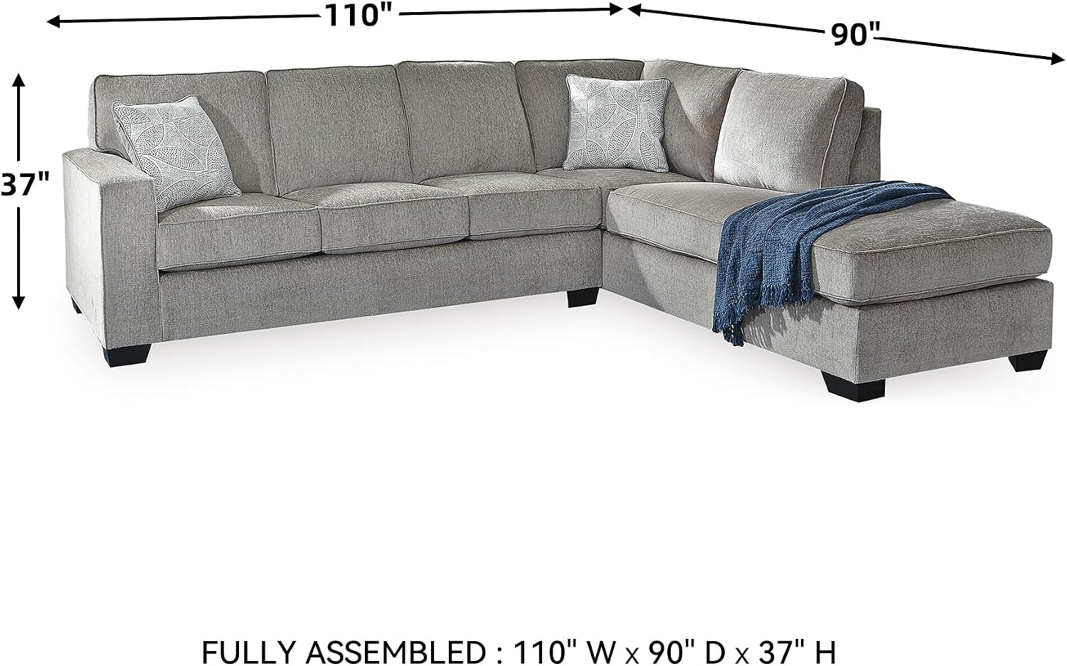 Signature Design by Ashley Altari Urban Right-Arm Facing 2-Piece Sleeper Sectional with Chaise, Loose Seat Cushions, 2 Throw Pillows and Bi-Fold Memory Foam Mattress, Full, Light Gray