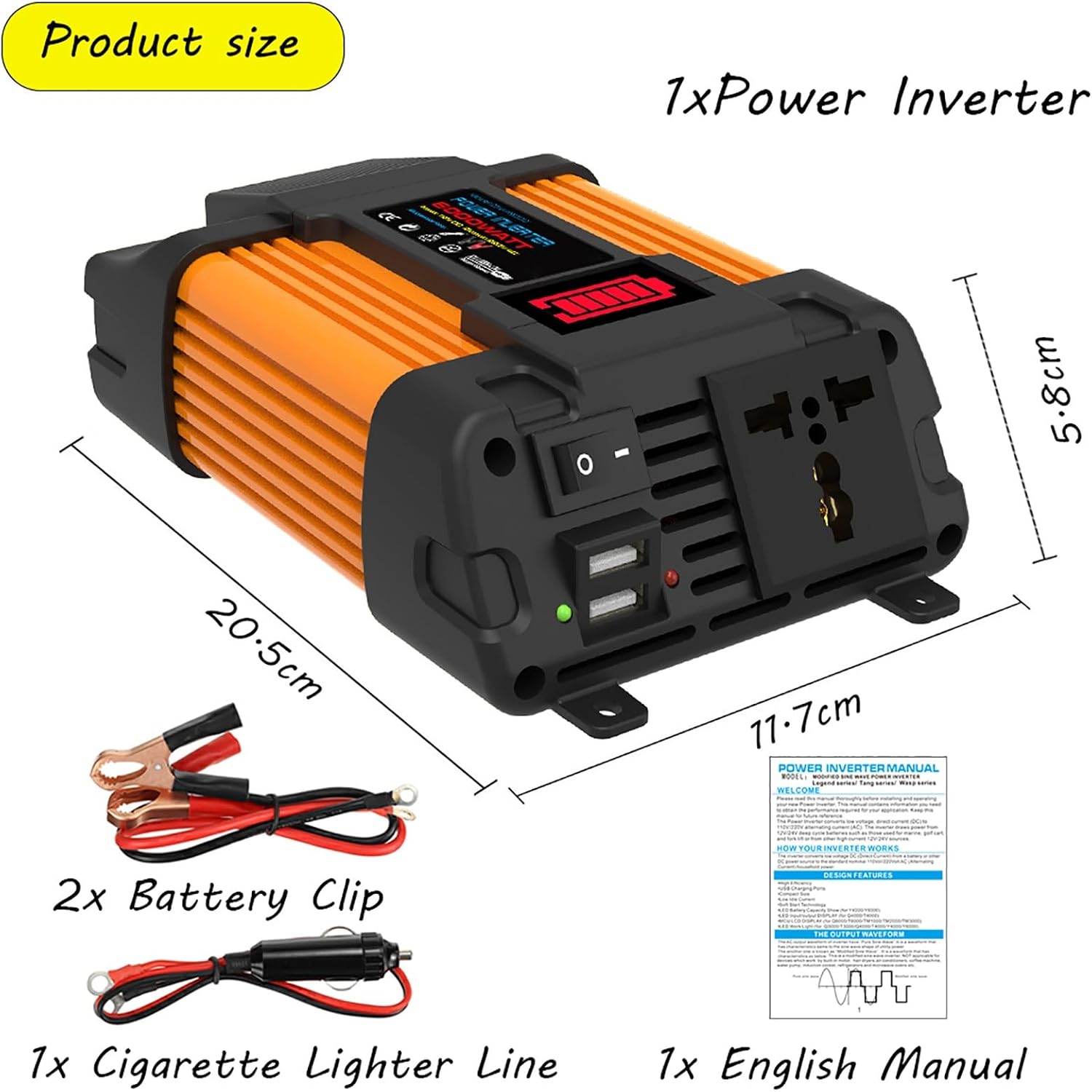 4000W 6000W Complete Solar Inverter Kit 12V to 110V 220V with 50A Controller and 100W Solar Panel for Home and Outdoor Power System(6000W,12V-220V)