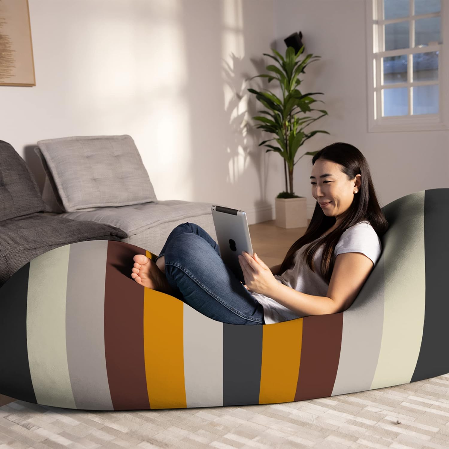 Yogibo Max 6 Foot Giant Bean Bag Chair Bed Lounger for Adults, Kids and Teens with Filling, Extra Large, Oversized, Big, Huge, Plush, Sensory Beanbag Couch Sofa Sack, Washable Cover, Rainbow Neutral