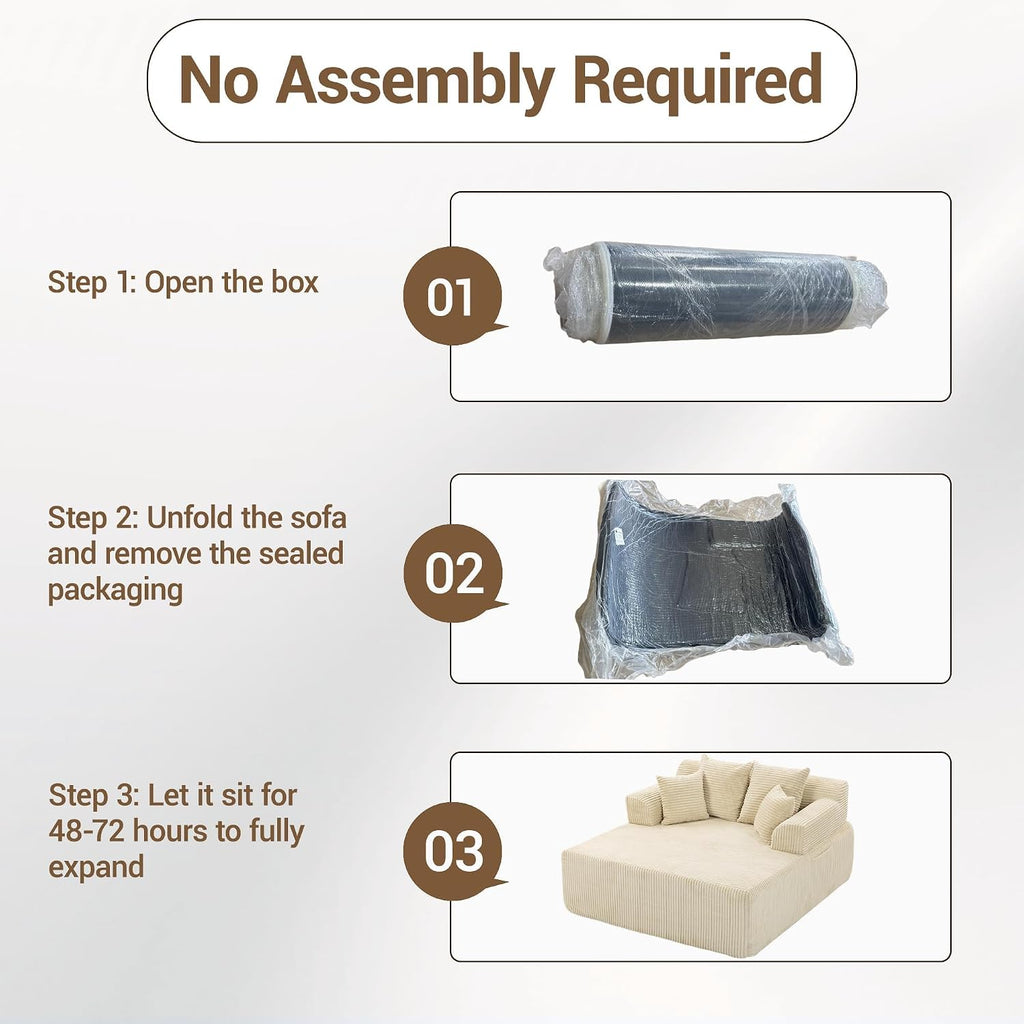 58' Chaise Lounge Chair Indoor, Beige - Oversized Corduroy Boneless Sleeper Sofa Bed with Armrests and 4 Pillows, No Assembly for Living Room