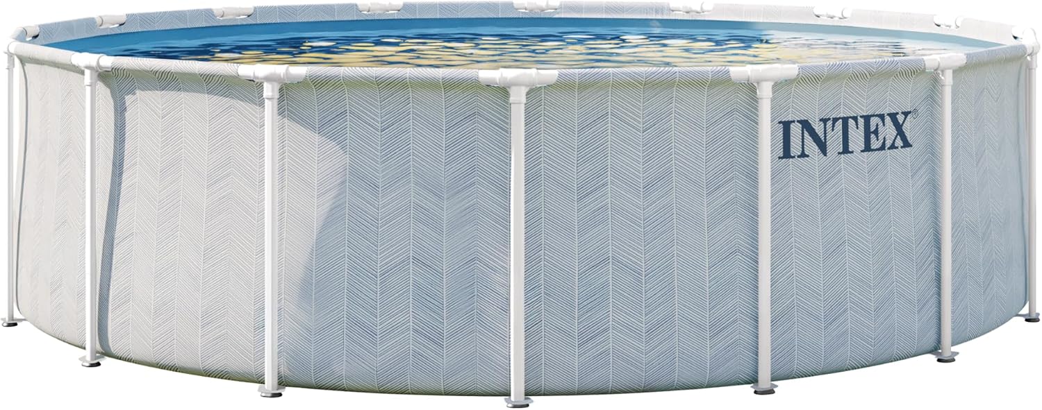 INTEX 26745EP 16ft X 48in Chevron Prism Frame Premium Above Ground Swimming Pool Set with 1500 GPH Filter Pump, Removable Ladder, Ground Cloth, Pool Cover