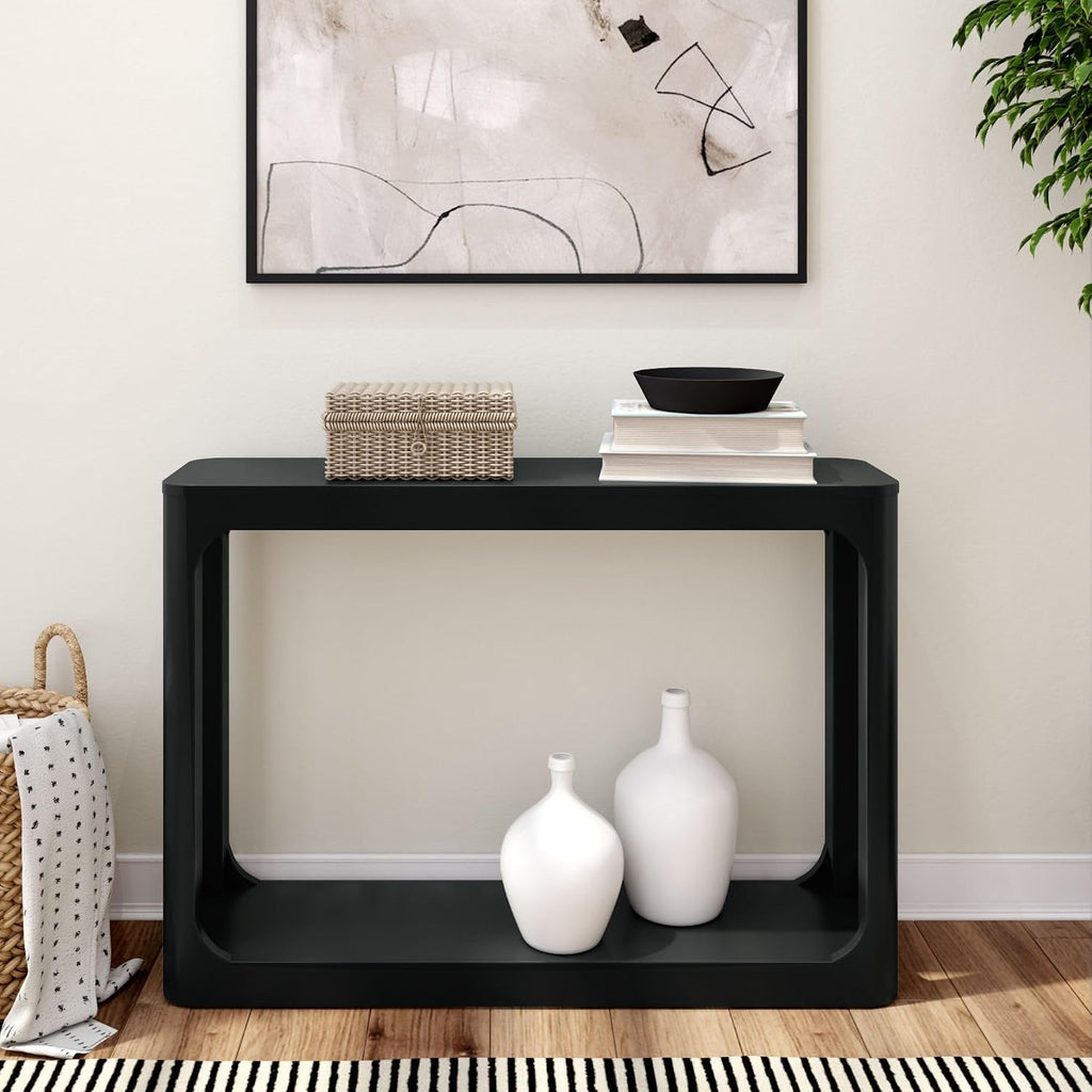 Plank+Beam Forma Console Table, 46 Inch, Solid Wood Sofa Table, Entryway Table for Hallway, Narrow Behind The Couch Table, Console Tables for Entryway, Living Room, Foyer, Easy Assembly, Black