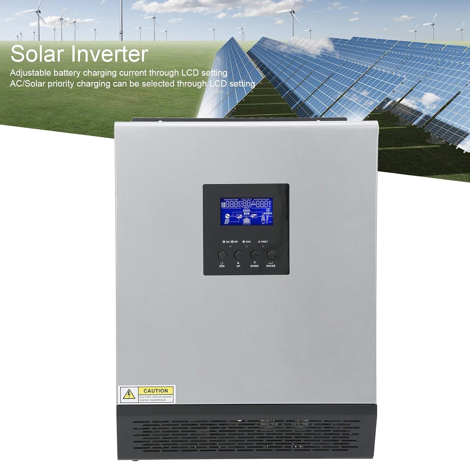 Solar Inverter 3KVA 2400W Pure Sine Inverter with 50A Solar Controller for Home, Off-Grid and Remote Areas, Support Utility/Generator/Solar