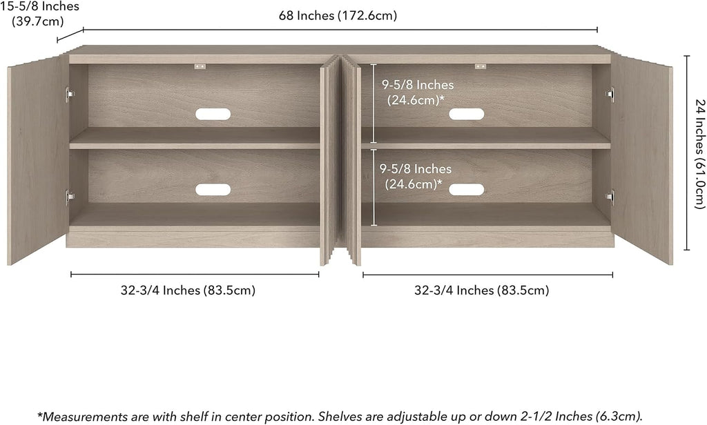 Henn&Hart Fluted TV Stand for TVs up to 75'' with 2 Concealed Ribbed Storage Cabinets, Adjustable Shelves, Base and Cable Management Cut-Outs for Living Room, Family Room, or Office, Alder White