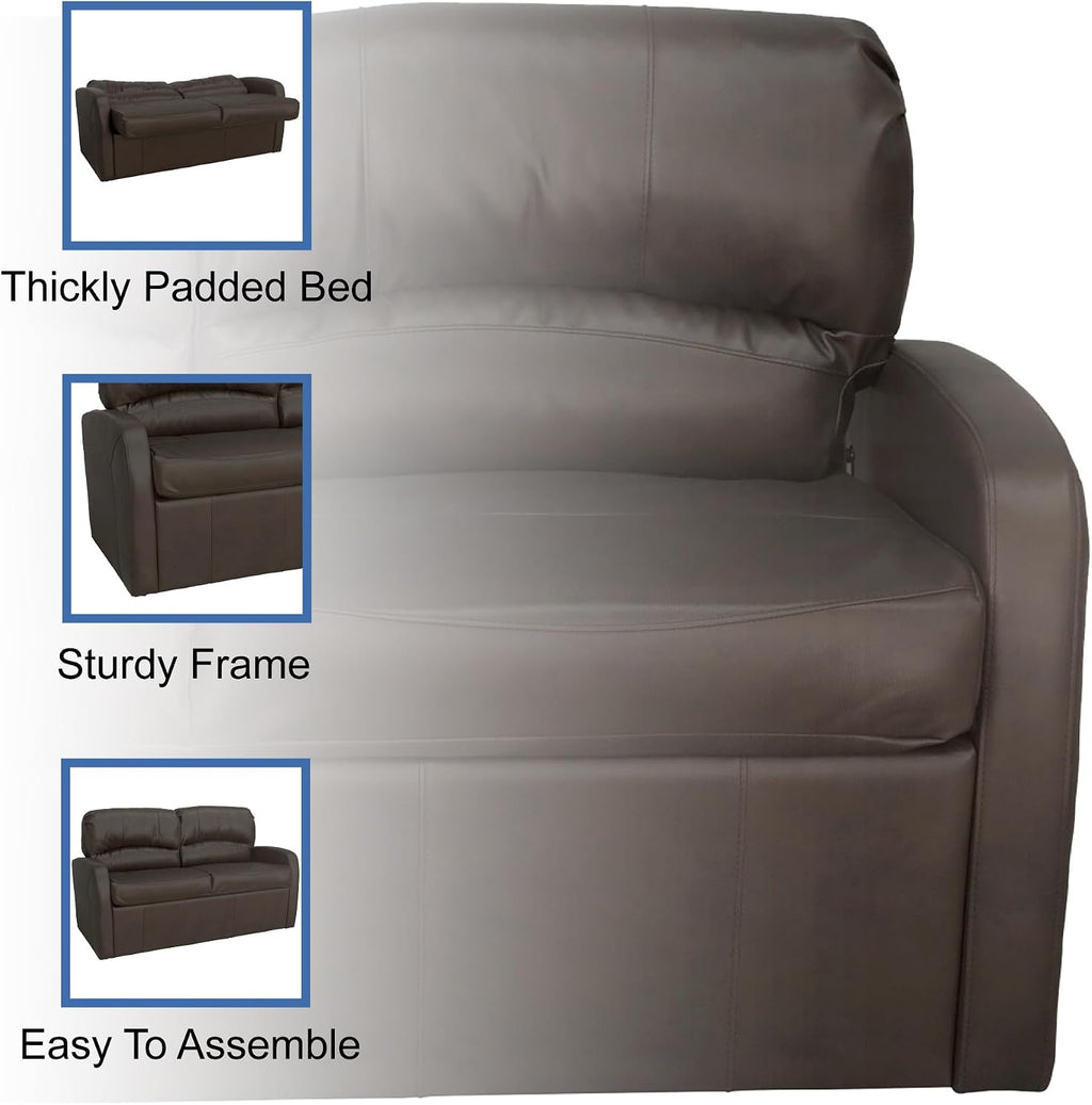 RecPro Charles 65' Jack Knife RV Sleeper Sofa with Arms | RV Furniture | Zero Wall Hugger (Chestnut)