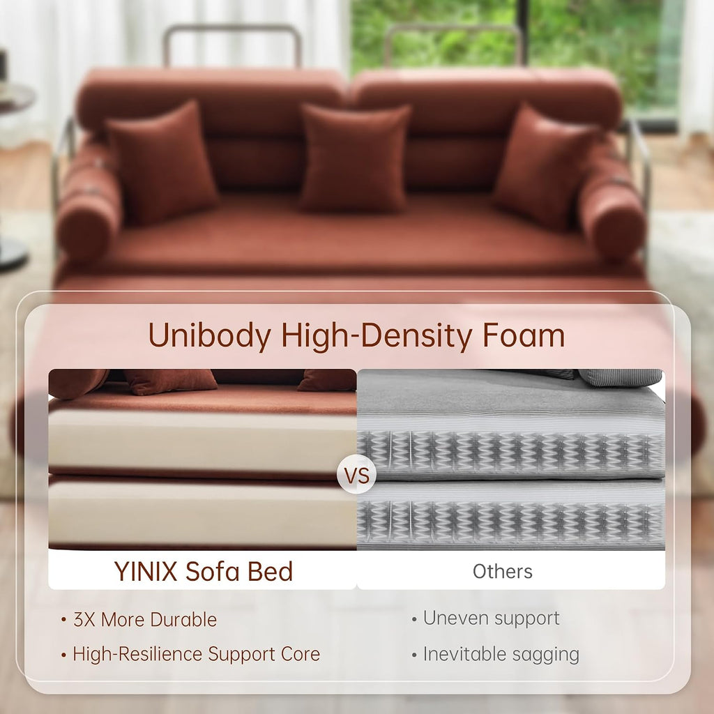 YINIX Convertible Sleeper Sofa - 35'' High-Back Floor Couch Bed - Folding Sofa Bed with Rounded Arm Supports - Floor Sofa Lounge Sofa Bed for Living Room Bedroom - Orange
