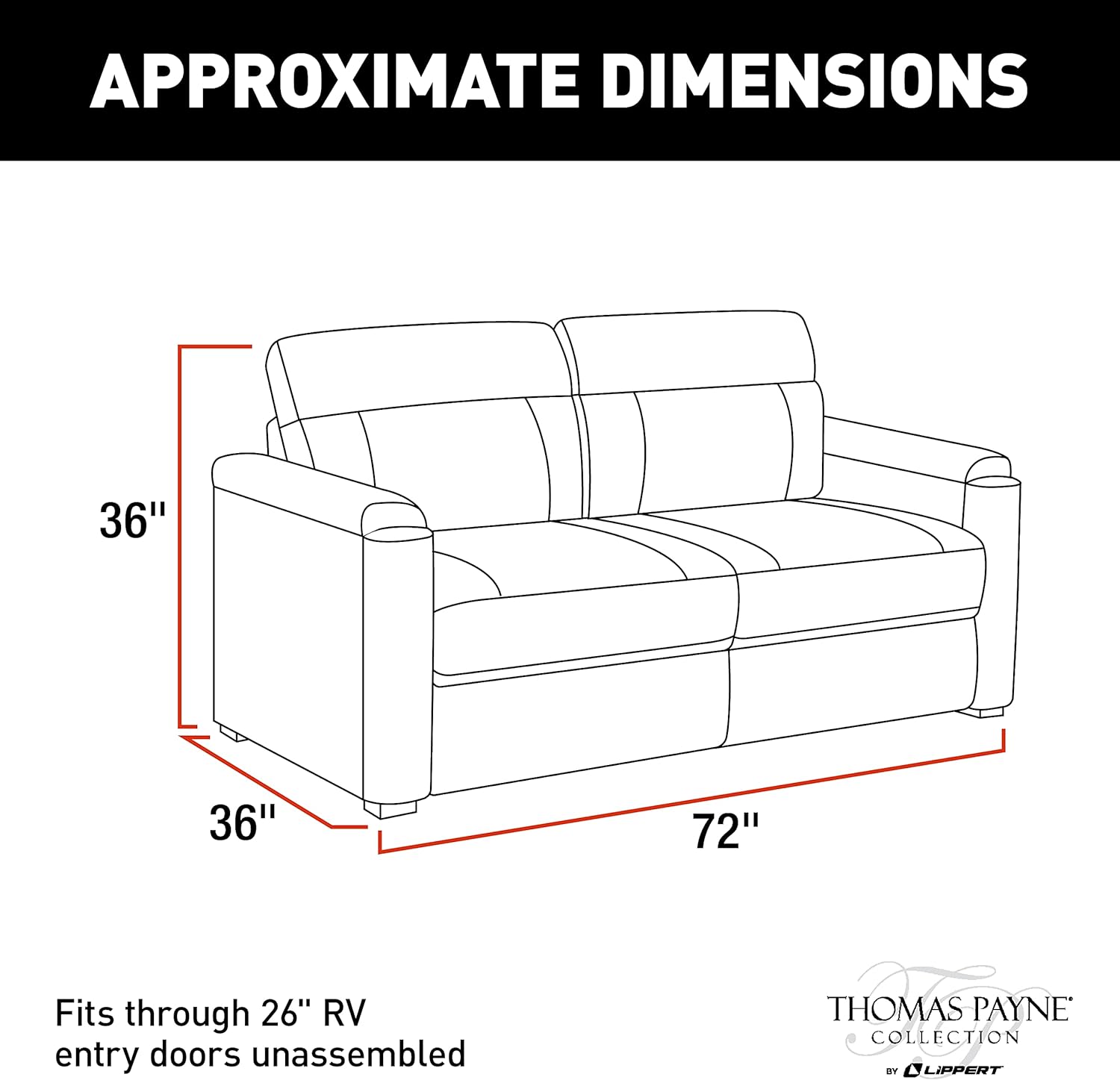 Thomas Payne 72' Millbrae RV Tri-Fold Sofa with PolyHyde Fabric, Couch-to-Bed Conversion, Removeable Back, Easy Installation for Travel Trailers, 5th Wheels and Motorhomes - 2020128894
