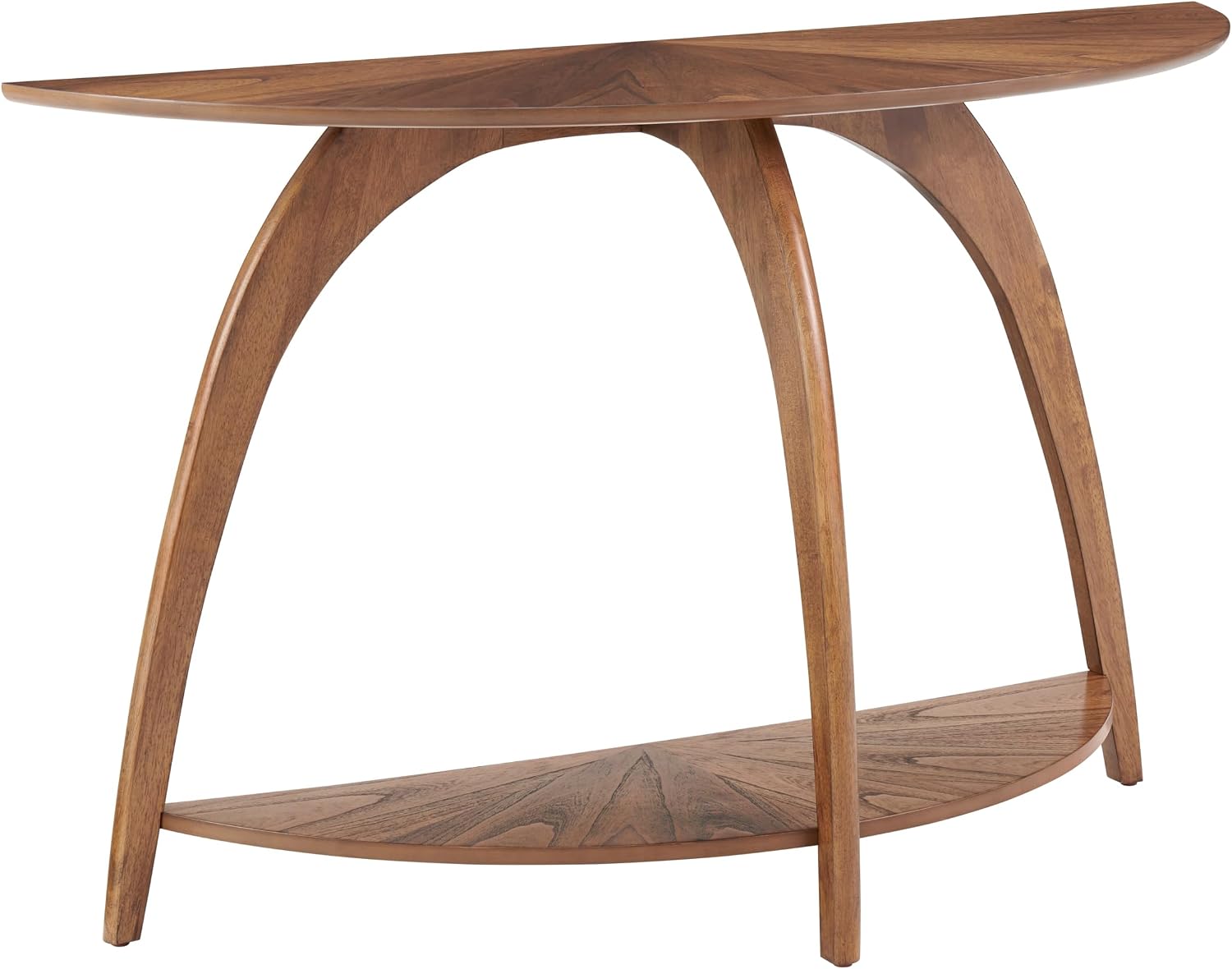 Martin Svensson Home LAX Retro Mid-Century Modern Half-Moon Wood Sofa Table with Lower Shelf, Console Table for Living Room or Entryway. Nutmeg Brown.
