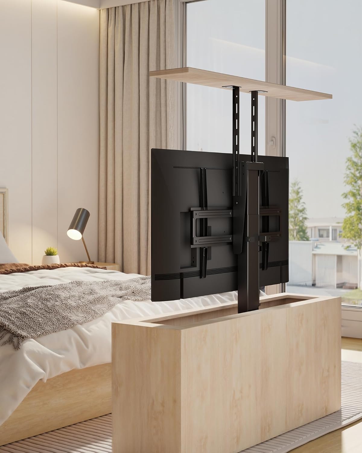 monTEK Motorized TV Lift for 37-65 inch TVs, Ceiling&Vertical TV Lift Mechanism with RF Remote, Smart Phone & Voice Control via WiFi, Up to 132lbs, 4X Load Tested, Max VESA 600 * 400