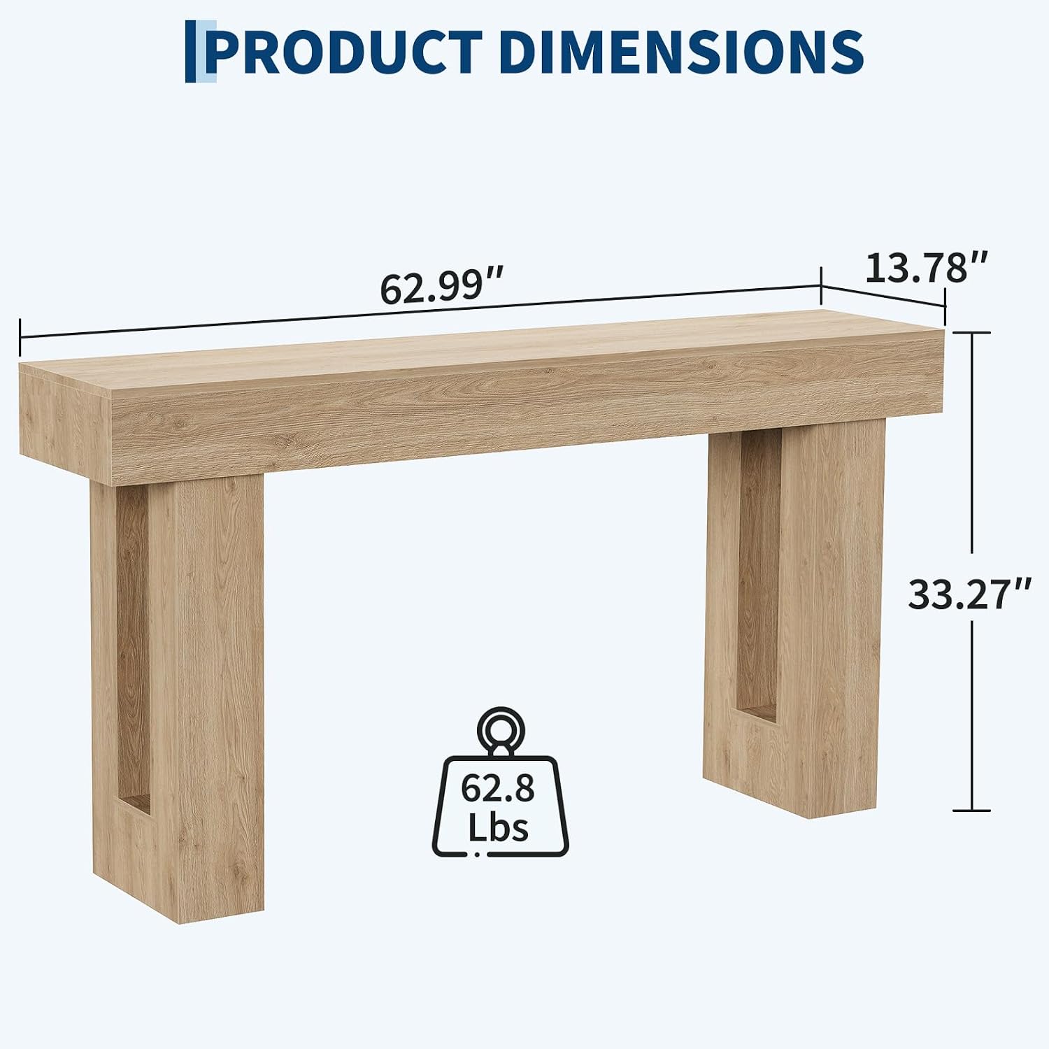Garvee 63' Long Narrow Rectangular Console Table, Farmhouse Wood Entryway Table for Hallway, Foyer & Living Room, Sofa Table Behind Couch, Industrial Accent Table,Natural