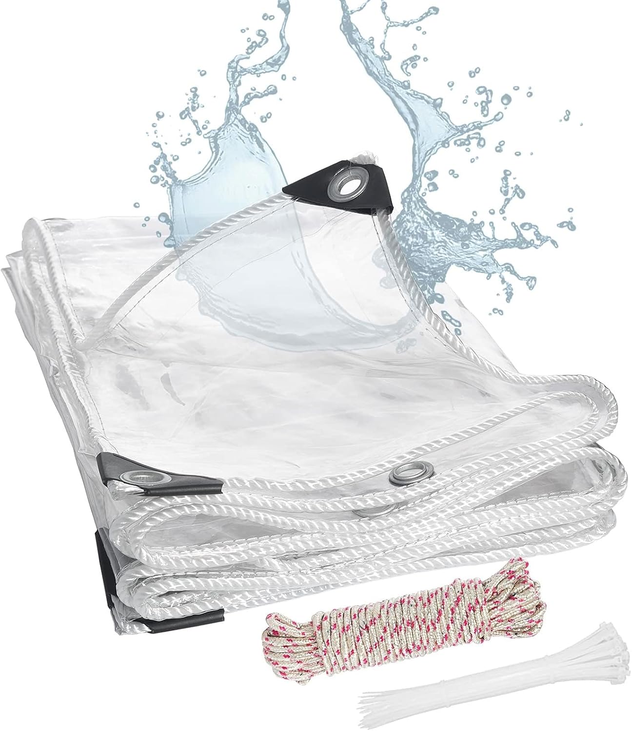 6x8 8x10 10x20' Clear Tarps Waterproof for Outdoor UV Resistant Porch Tarpaulin Cover Garden Heavy Duty Clear Vinyl Tarp 15.4Mil Thick with Grommets and Reinforced Edges(17x30 FT)