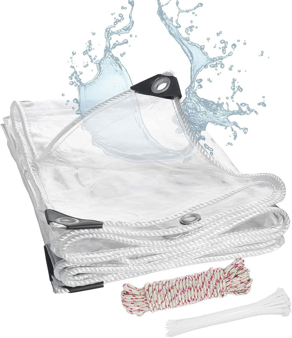 6x8 8x10 10x20' Clear Tarps Waterproof for Outdoor UV Resistant Porch Tarpaulin Cover Garden Heavy Duty Clear Vinyl Tarp 15.4Mil Thick with Grommets and Reinforced Edges(19x27 FT)