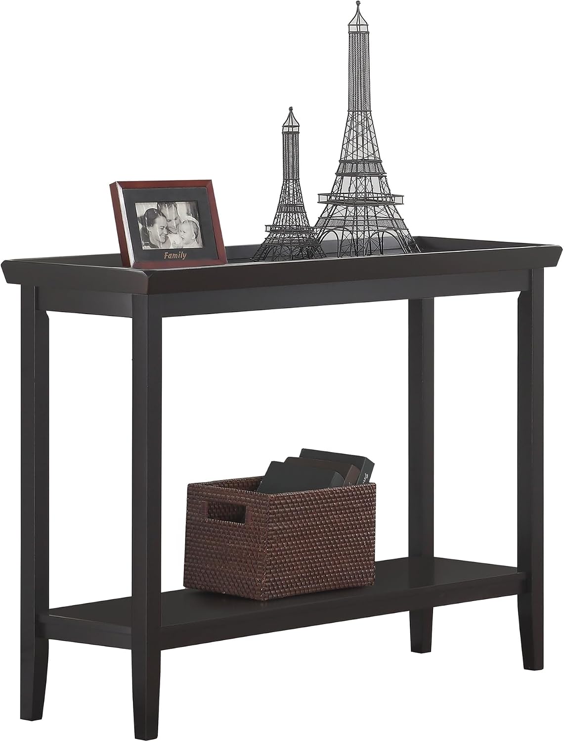 Convenience Concepts Ledgewood Console Table 48' - Modern Narrow Sofa Display Accent with Storage Shelf for Transitional, Traditional Living Room, Entryway, Hallway, or Bedroom, Black