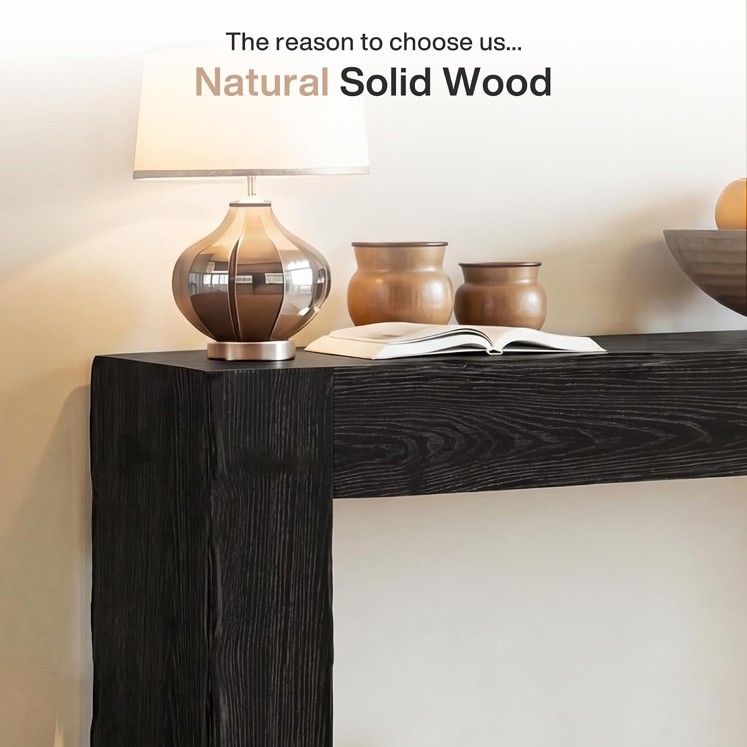Tribesigns 63-Inch Solid Wood Console Sofa Table, Farmhouse Long Entryway Table Behind Couch for Living Room, Entrance, Hallway, Foyer, Easy Assembly (Black)