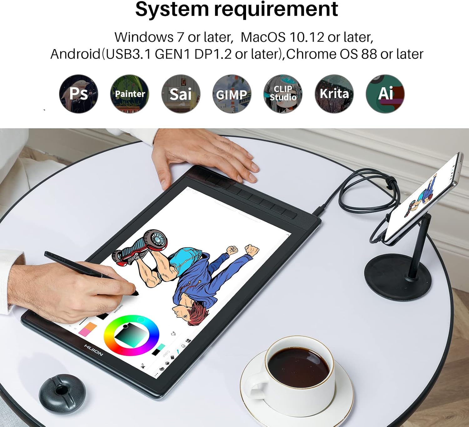 HUION KAMVAS Pro 16 2.5K QHD Drawing Tablet with Screen QLED Full-Laminated Graphics Tablet with Battery-Free Pen for Art, Paint &Design, Work with Mac, Windows, Android & Linux, With Mini Keydial K20