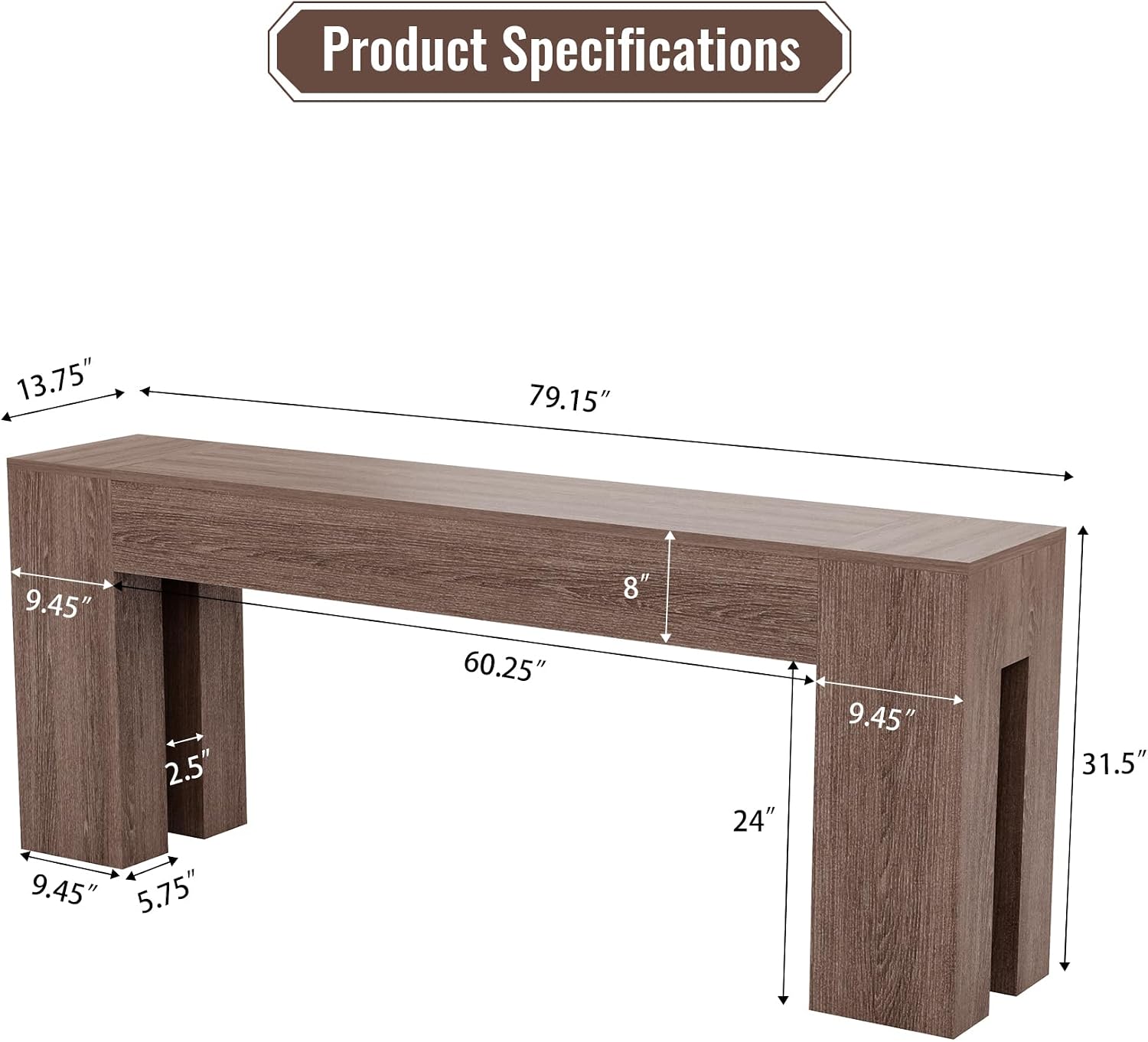 Epecoya Extra Long Sofa Console Table for Entryway Living Room, 79-Inch Farmhouse Wood Behind Couch Table, Rectangular Accent Console with Wooden Double Base for Hallway Foyer Entrance, Light Brown