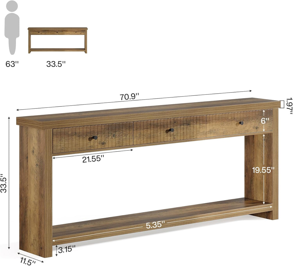 Tribesigns 70.9 inch Console Table with 3 Drawers, Extra Long Entryway Table, Wood Sofa Table Oak Furniture with Open Storage Shelves Wooden Couch Table Foyer Tables for Living Room Hallway Entrance