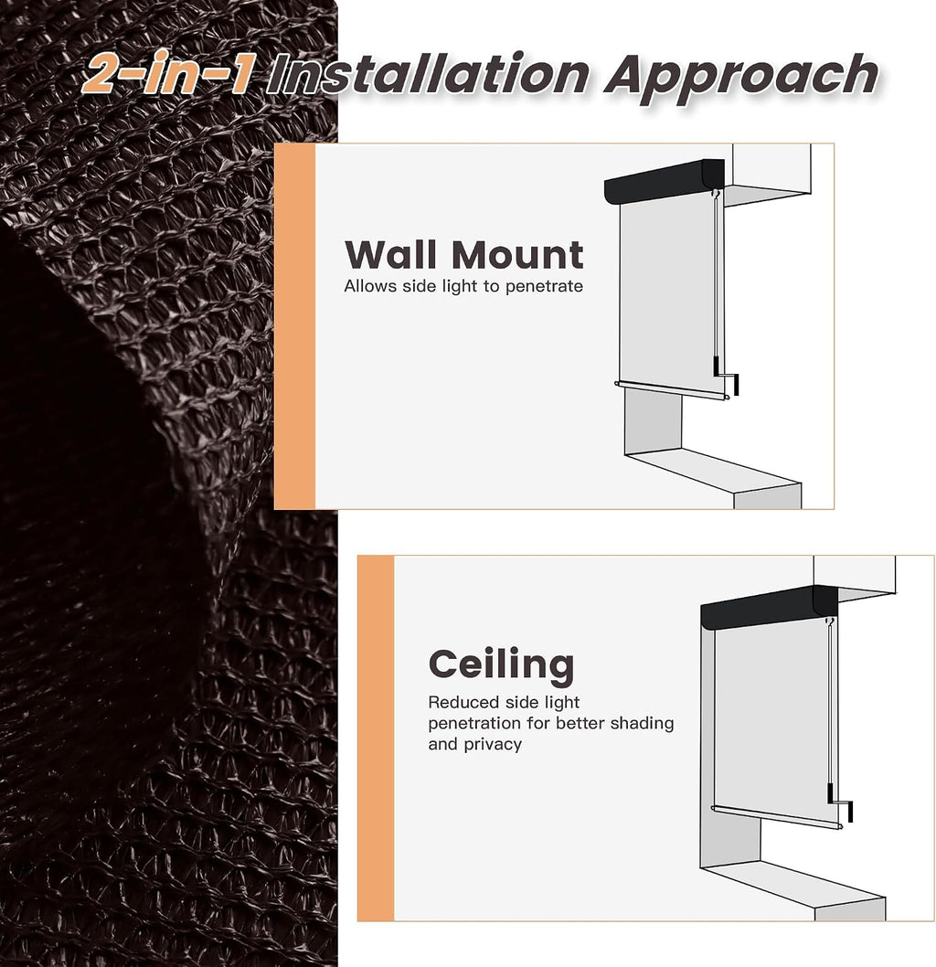 VICLLAX Premium Outdoor Roller Shade, 95% Patio Cordless Blinds with Weather Resistant Valance 8x8FT,Chocolate