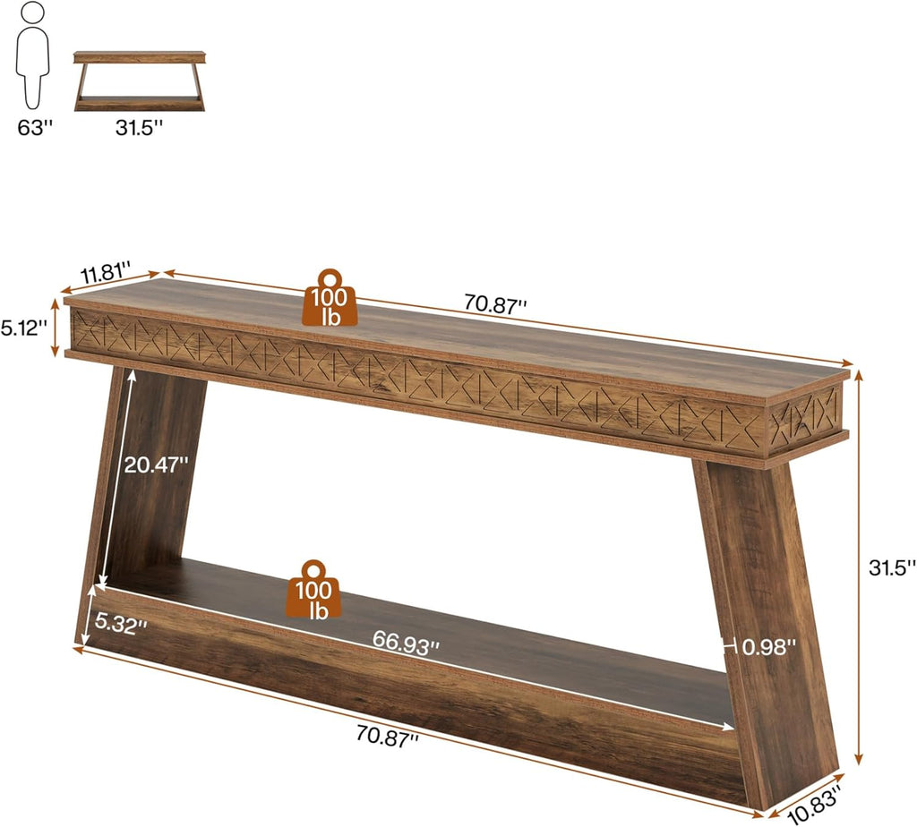 Tribesigns 70.9 Inch Long Console Table for Entryway, 2-Tier Farmhouse Entryway Table with Storage, Narrow Sofa Table Behind the Couch, Wood Accent Table for Hallway, Living Room, Foyer, Rustic Brown