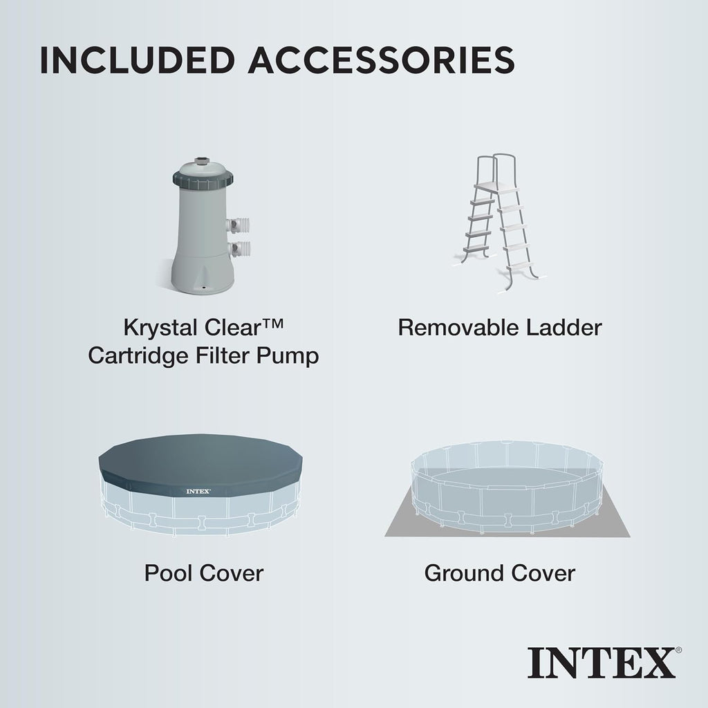 Intex 26723EH 15 Feet by 42 Inches Prism Frame Above Ground Swimming Pool Set with Debris Cover, Ladder, and 120 Volt 1000 GPH Cartridge Filter Pump