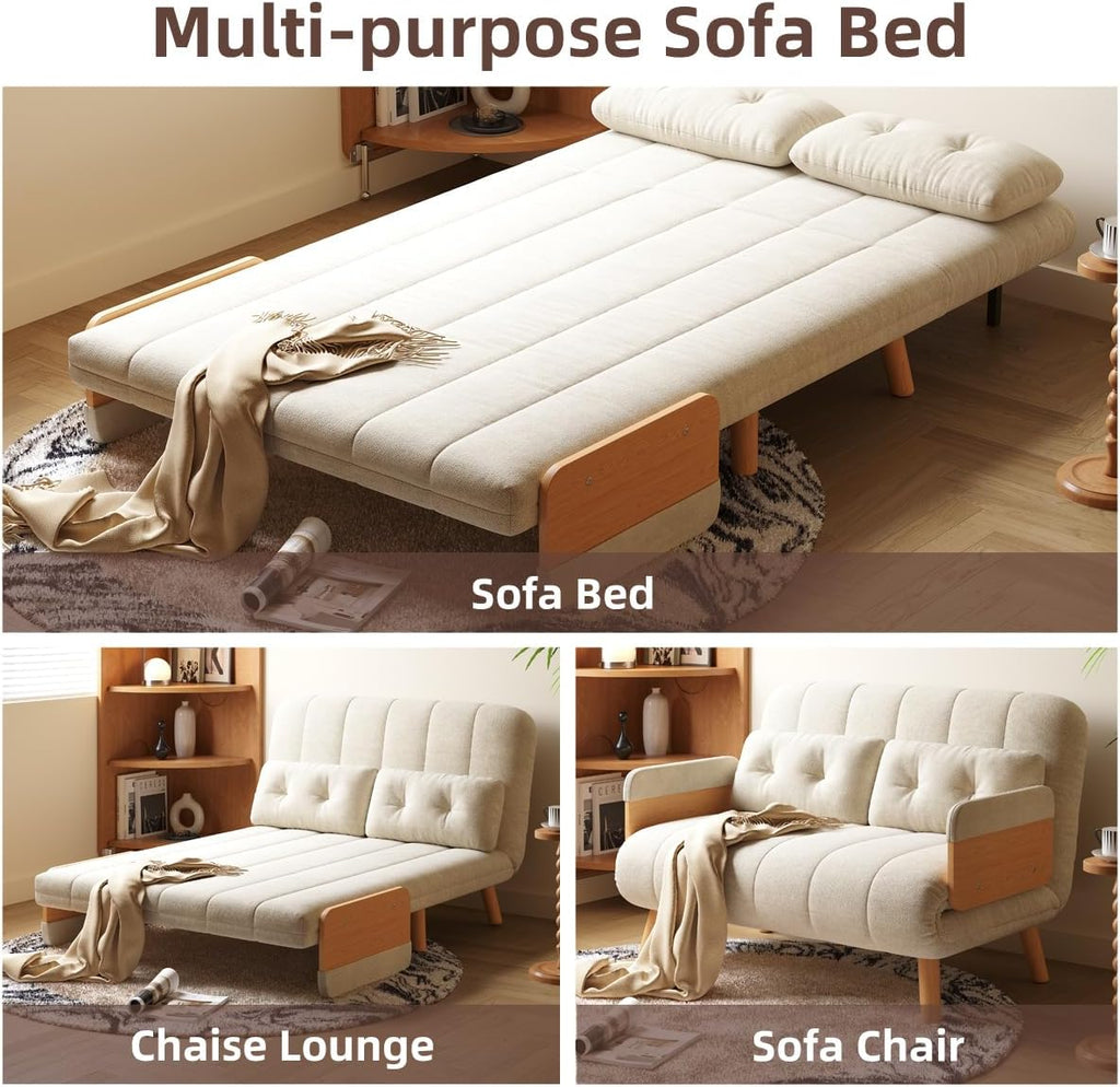 Convertible Lounger Fold-Out Sofa Bed, 3-in-1 Sleeper Sofa，Adjustable Backrest, Modern-Style Sofa for Small Spaces, Bedrooms & Offices(Beige,43.31)