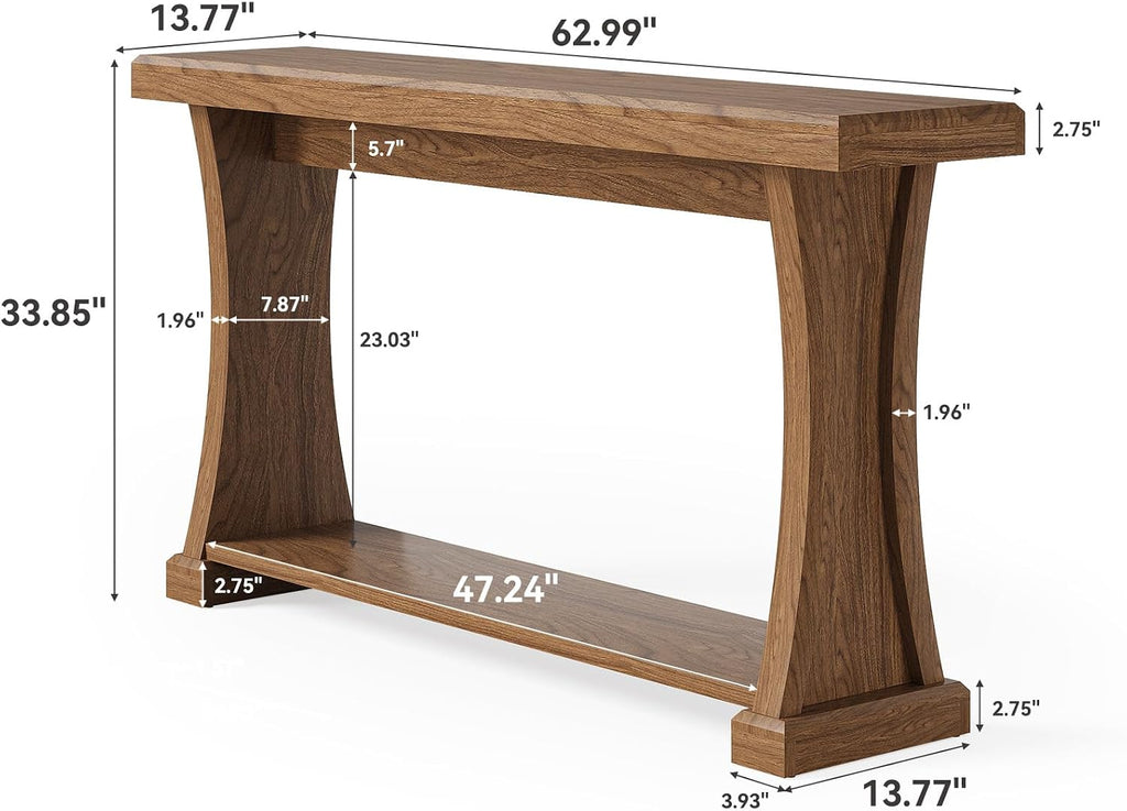 LITTLE TREE 63' Console Table for Entryway, 2-Tier Entryway Table Behind Sofa Couch with Storage Shelves, Narrow Wooden Entry Tables for Home Living Room Hallway