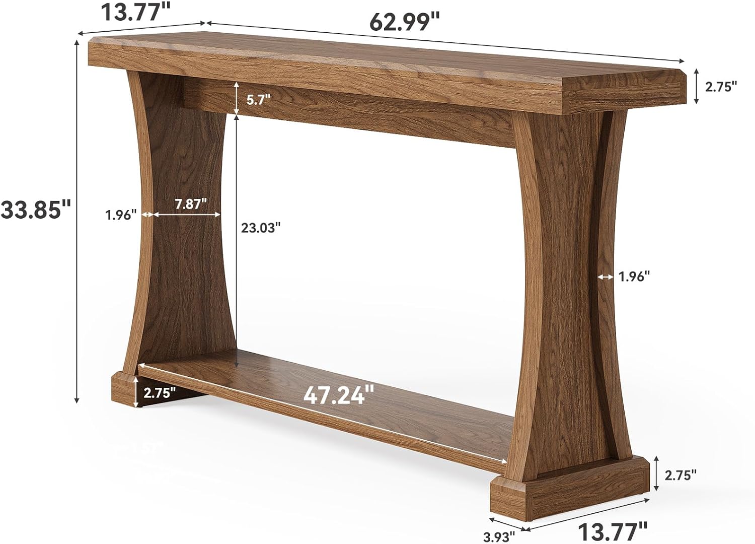 LITTLE TREE 63' Console Table for Entryway, 2-Tier Entryway Table Behind Sofa Couch with Storage Shelves, Narrow Wooden Entry Tables for Home Living Room Hallway
