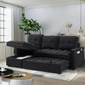 78.75' Sleeper Sofa Couch,Modern L-Shaped Couches, Pull Out Couch with USB Ports&Side Pocket,Sleeper Sectional Sofa for Living Room Apartment,Chenille,Black