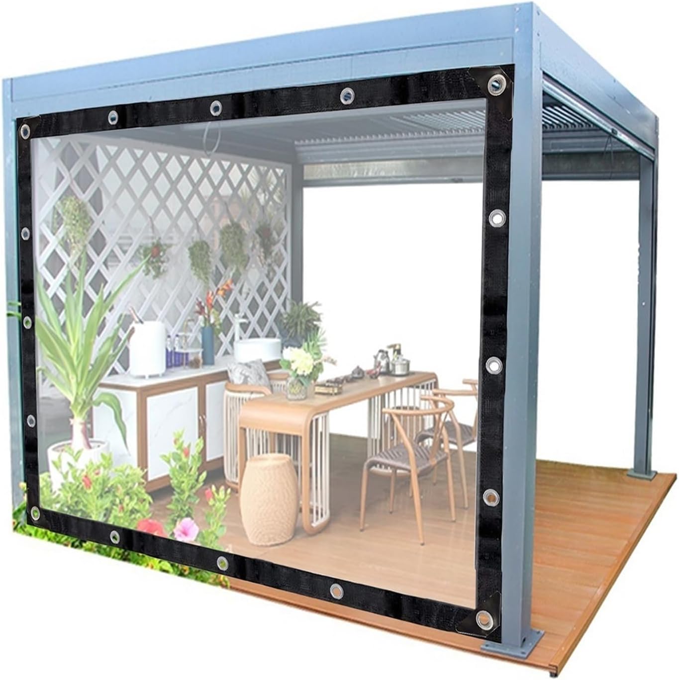 Transparent Tarpaulin with Eyelet, Clear Waterproof Side Panels with Grommets, Outdoor Transparent Tarpaulin Curtain for Patio, Pergola, Porch, Gazebos, Plant HSYFdy (Size : 7x8ft(2.2x2.5m))