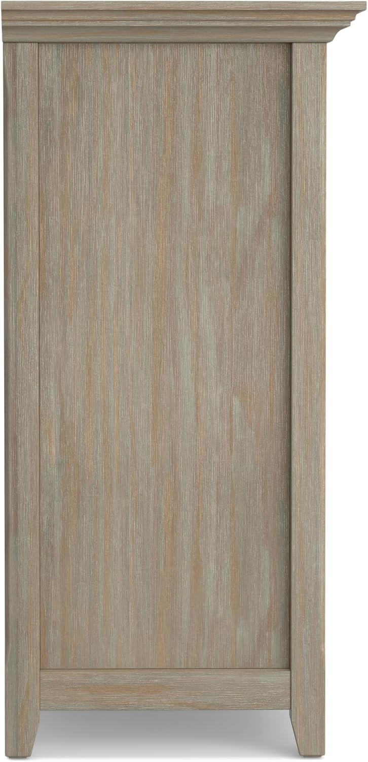 SIMPLIHOME Amherst Console Table - 57 inch Wide Solid Wood 8 Cube Storage Sofa Table in Distressed Grey, Transitional Table for Entryway or Living Room with Open Cubby Shelves and Tapered Legs
