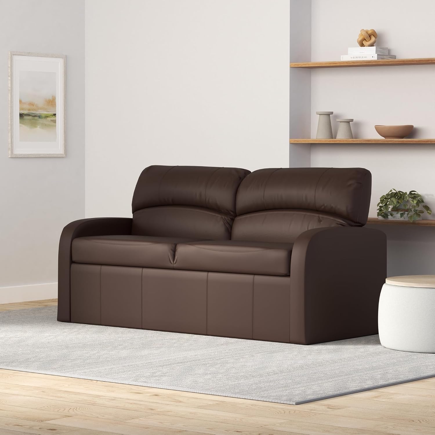 RecPro Charles Collection | 70' RV Jack Knife Sofa w/Arms | RV Sleeper Sofa | RV Couch | RV Living Room (Slideout) Furniture | Camper Furniture | Mahogany