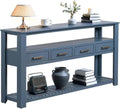 LKTART Console Table for Entryway with 4 Drawers,61.5'' Long Sofa Table with 3-Tier Open Shelves,Entry Table for Hallway,Foyer,Living Room,Navy Blue