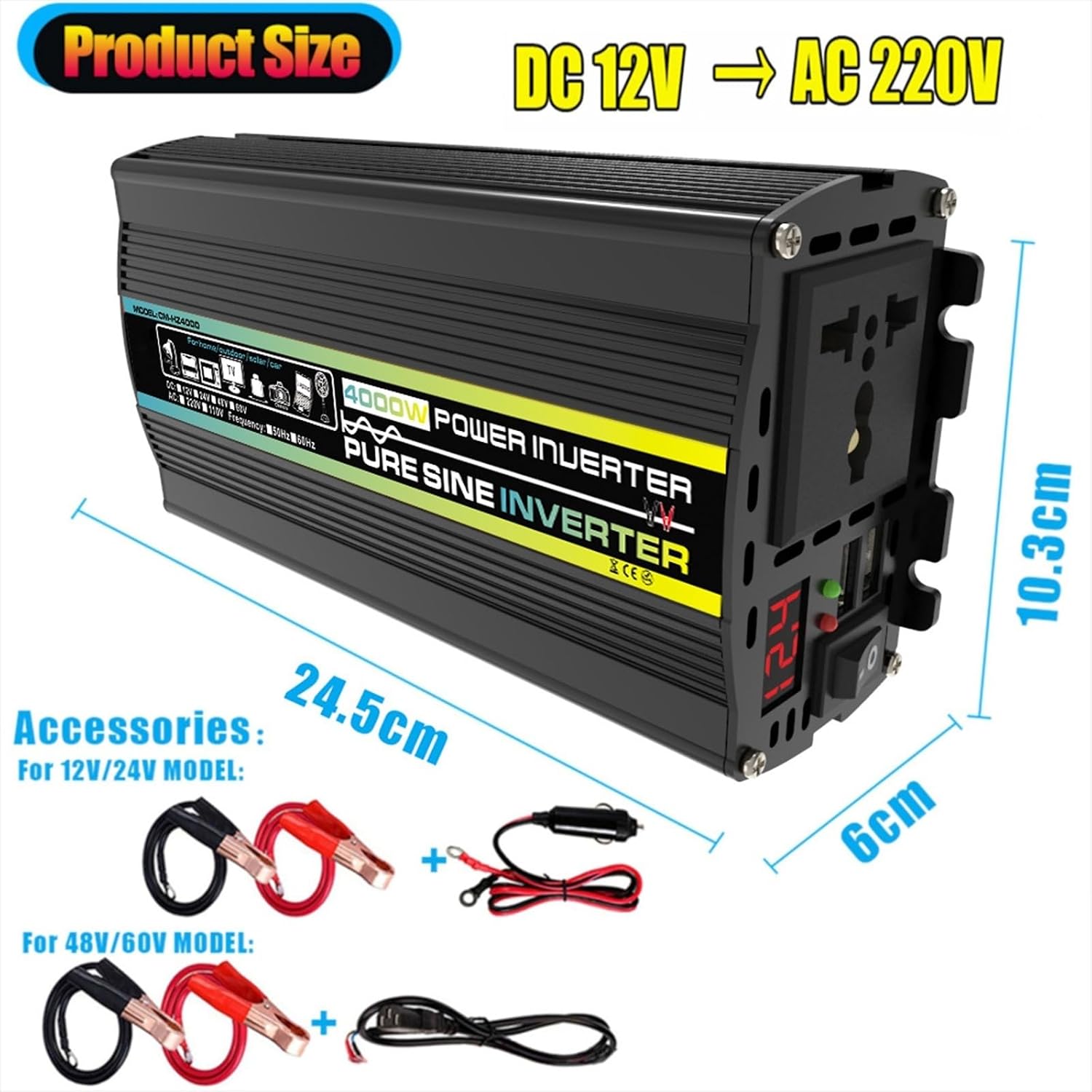 3000W/4000W 12V to 110V/220V Complete Inverter Solar Panel Kit 50A Controller + 50W12V Solar Panel Solar System Kit Home Grid System Solar Generator(800W,12V-110V)