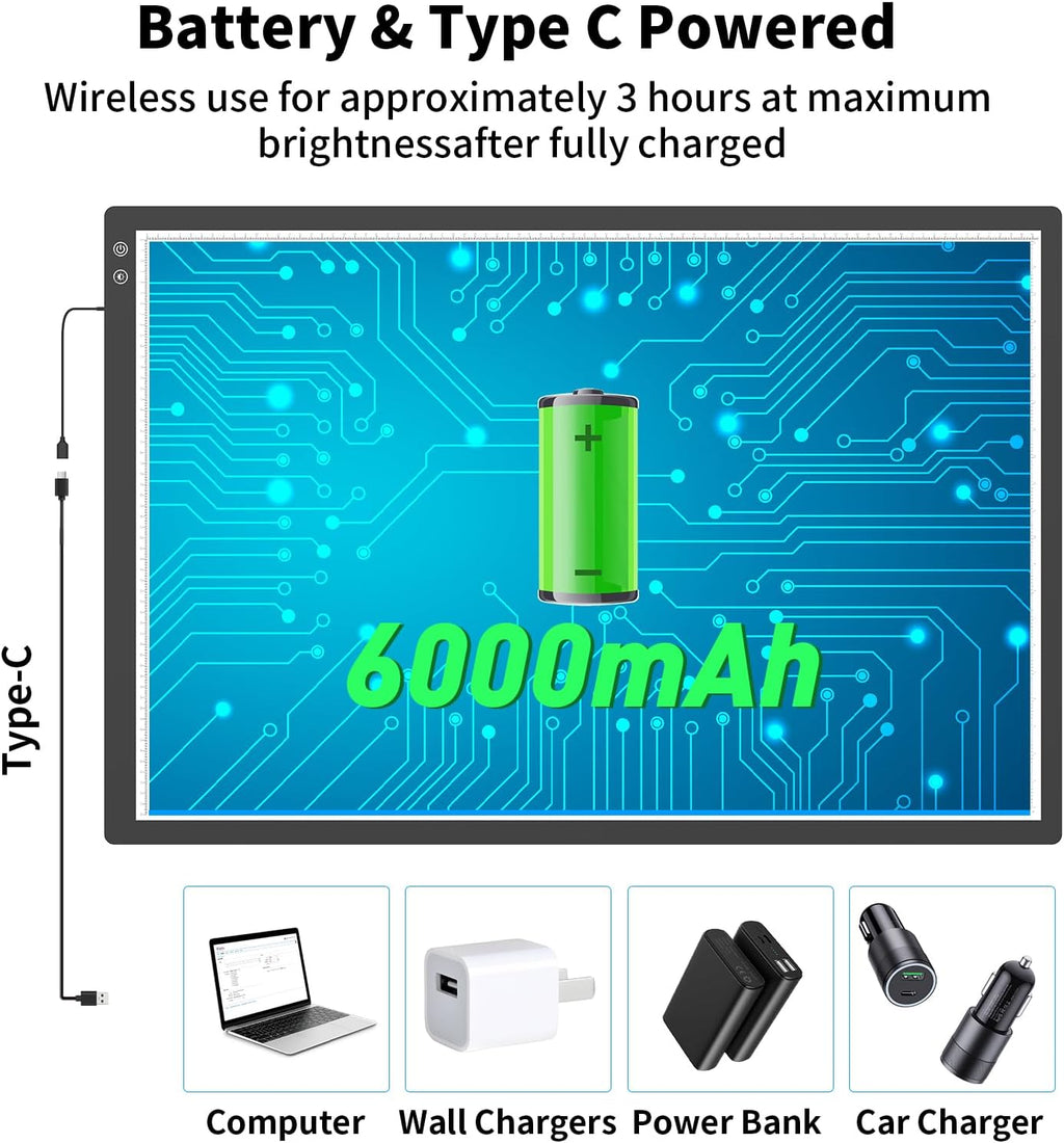 TOHETO Rechargeable A1 Light Pad 35.4'x23.6', Extra Large LED Light Board for Diamond Painting, 3-Color Modes Light Box, Diamond Art Light Table, Lightbox for Tracing and Drawing, Sketching, Artists