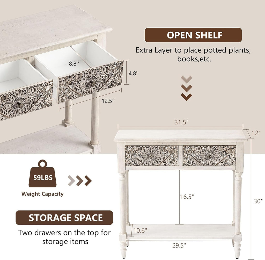 COSIEST Console Table with 2 Drawers, MDF Narrow Entryway Table with Storage Shelf, Wood Accent Sofa Table for Living Room, Entrance, Hallway, Couch, Light Grey