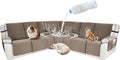Waterproof Sectional Reclining Couch Covers L Shaped Recliner Sectional Sofa Cover 9 Piece Non Slip Washable Corner Recliner Slipcover Set for Pet Dog (5 Seater 2 Console Cover, Camel)