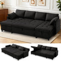 110' Fabric Pull-Out Couch Bed w/Adjustable Backrests, Sectional Sleeper Sofa w/USB Ports & 2 Cup Holders, Upholstered U-Shaped Couch w/Storage Chaise for Living Room, House, Black