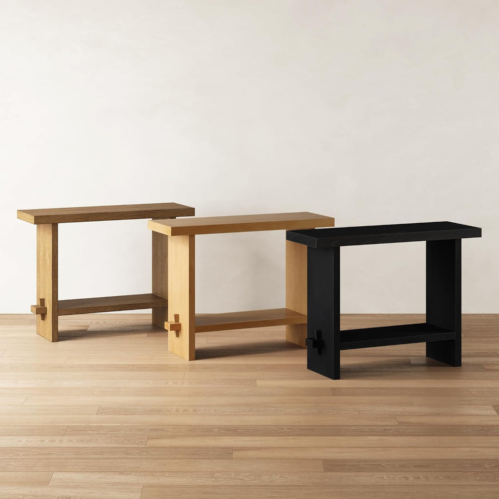 Nathan James Virgo Wood Accent Storage Console Sofa Table, for Entryway, Hallway or Living Room, Reclaimed Black Oak - Set of 2
