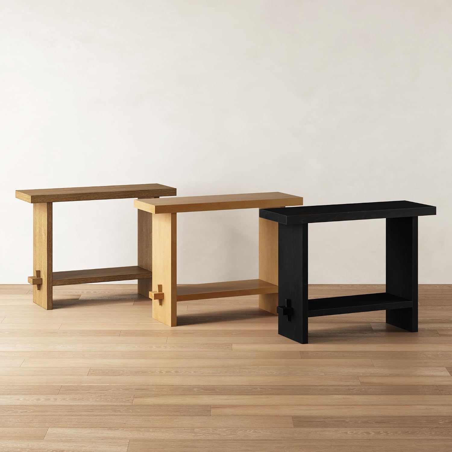 Nathan James Virgo Wood Accent Storage Console Sofa Table, for Entryway, Hallway or Living Room, Reclaimed Black Oak - Set of 2