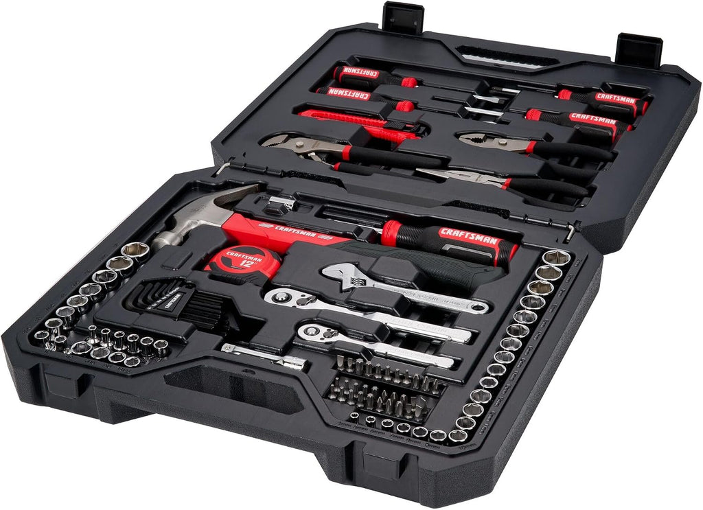 CRAFTSMAN 102-Piece Tool Kit for Home and Car, Durable Hand Tools Set with SAE and Metric Socket Set, Screwdrivers, Wrench, Hammer, Pliers, Knife, Hex Keys, Specialty Bits, Tape Measure (CMMT99449)