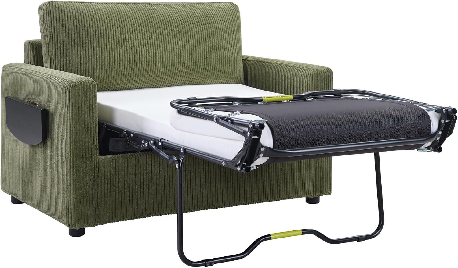 Twin Size Sofa Bed 47.2' Sleeper Sofa Loveseat Sofa with a Foldable Mattress, a Foldable Side Table, a Side Storage Pocket and Two USB Ports for Living Room, Green