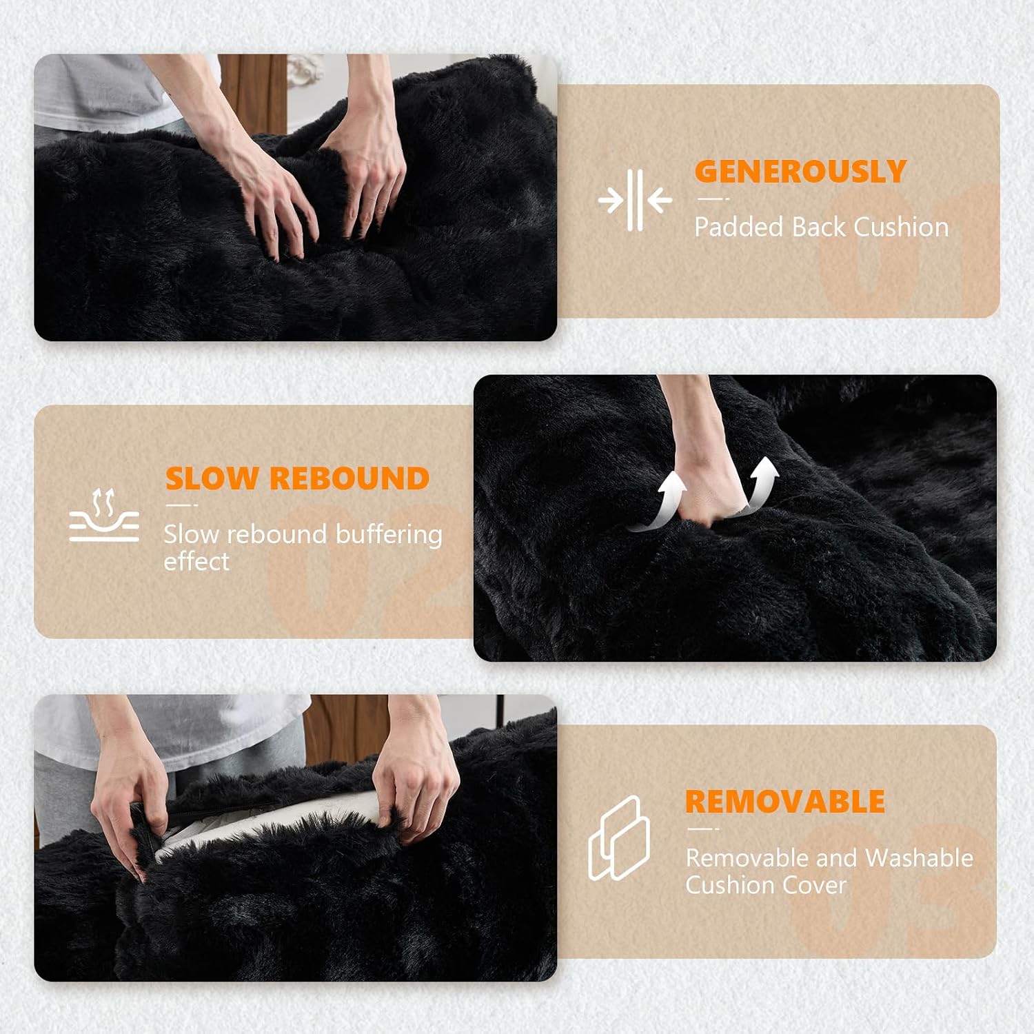 VINGLI Chaise Lounge Chair, Black Boneless Couch Oversized Reading Chair Upholstered Bubble Fleece Cloud Couch Sofa Recliner Bed Comfy Sleeper Couches for Living Room, Movie Room, Bedroom